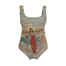 Load image into Gallery viewer, Vintage Ski Swimsuit with a Girl with Skis in Val di Fassa