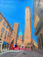Load image into Gallery viewer, Le Due Torri in Bologna, original oil painting on canvas by Martina Diez-Routh, 50 × 60 cm.