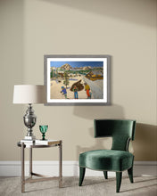 Load image into Gallery viewer, Father and Sons in Pila Ski Resort with Monte Bianco on the Background