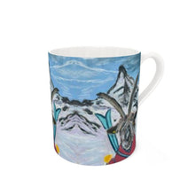 Load image into Gallery viewer, Mountain Goat with Skis on Zermatt Bone China Mug