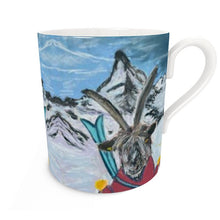 Load image into Gallery viewer, Mountain Goat with Skis on Zermatt Bone China Mug