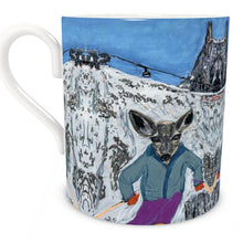 Load image into Gallery viewer, Baby deer skier with Dent du Géant Large Bone China Mug