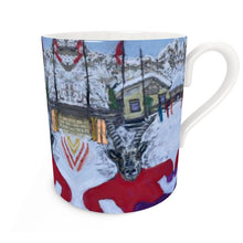 Load image into Gallery viewer, Ibex (mountain goat) skiing down in Plain Maison with the Cervino in the background
