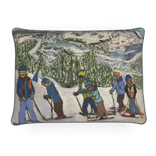 Load image into Gallery viewer, Friends skiing in Pila Luxury Rectangular Cushion