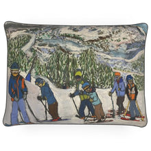 Load image into Gallery viewer, Friends skiing in Pila Luxury Rectangular Cushion