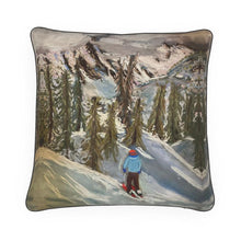 Load image into Gallery viewer, A Square Cushion with a Lone Skier in Courmayeur Mont Blanc
