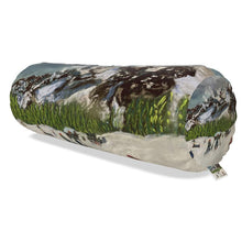 Load image into Gallery viewer, A Big Bolster Cushion of Kids skiing behind Maison Vielle in Courmayeu