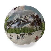 Load image into Gallery viewer, A Big Bolster Cushion of Kids skiing behind Maison Vielle in Courmayeu