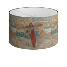 Load image into Gallery viewer, Drum Lamp Shade with drawing of Girl with Skis