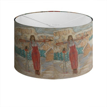 Load image into Gallery viewer, Drum Lamp Shade with drawing of Girl with Skis