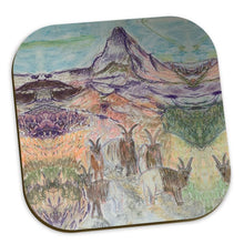 Load image into Gallery viewer, Heat resistant coasters with mountain goats and the Matterhorn