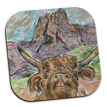 Load image into Gallery viewer, Cow in Val Gardena heat-resistant coaster/ easy-wipe coaster/ hard-wood base coaster/ table décor