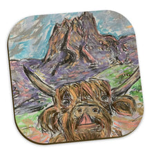 Load image into Gallery viewer, Cow in Val Gardena heat-resistant coaster/ easy-wipe coaster/ hard-wood base coaster/ table décor