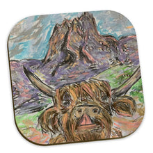 Load image into Gallery viewer, Cow in Val Gardena heat-resistant coaster/ easy-wipe coaster/ hard-wood base coaster/ table décor