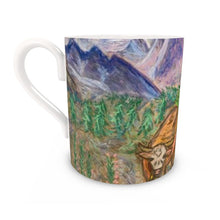 Load image into Gallery viewer, Fine bone china mug with a cow in Val Ferret, Courmayeur, Val d'Aosta