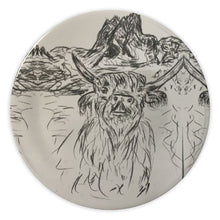 Load image into Gallery viewer, China plate with cow in Val Gardena resort in South Tyrol, in front of the Seceda/Decorative bone china plate