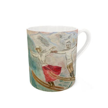 Load image into Gallery viewer, Flying skiers in Chamonix fine bone china mug/ vintage ski mug/ ski mug/tea cup/coffee cup