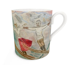Load image into Gallery viewer, Flying skiers in Chamonix fine bone china mug/ vintage ski mug/ ski mug/tea cup/coffee cup