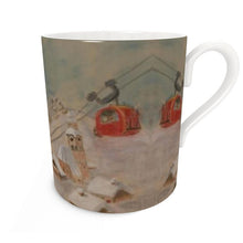 Load image into Gallery viewer, A fine bone china mug with a small Tyrolian town/ ski town mug/ cable car mug/ ski mug/ tea cup/ coffee mug
