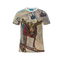 Load image into Gallery viewer, Moose on Skis in the Butte T-shirt/ski t-shirt/ ski design t-shirt.