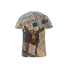 Load image into Gallery viewer, Moose on Skis in the Butte T-shirt/ski t-shirt/ ski design t-shirt.
