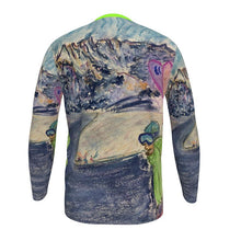 Load image into Gallery viewer, Long Sleeves Slim-Fit Men's T-shirt with a skier in the Mer de Glace/Aiguille du Midi, Chamonix/Ski t-shirt