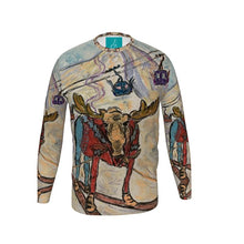 Load image into Gallery viewer, Moose on Skis in the Butte Long Sleeve Men's Slim Fit T-Shirt/ Ski long-sleeve t-shirt