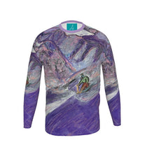 Load image into Gallery viewer, Heli-Skiing in Bella Coola, BC, Canada long sleeves men's slim fit t-shirt/ skiing t-shirt/ powder skiing/ heli-skiing t-shirt