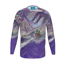 Load image into Gallery viewer, Heli-Skiing in Bella Coola, BC, Canada long sleeves men's slim fit t-shirt/ skiing t-shirt/ powder skiing/ heli-skiing t-shirt