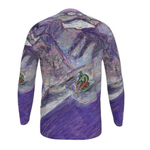 Load image into Gallery viewer, Heli-Skiing in Bella Coola, BC, Canada long sleeves men's slim fit t-shirt/ skiing t-shirt/ powder skiing/ heli-skiing t-shirt