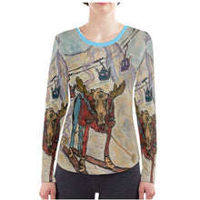 Load image into Gallery viewer, Moose on Skis in Crested Butte long sleeves ladies' t-shirt