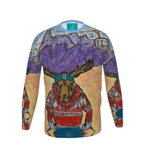 Load image into Gallery viewer, Moose long sleeves slim-fit t-shirt in Courmayeur, with the Dent de Géant on the background and the Skyway Monte Bianco gondola.