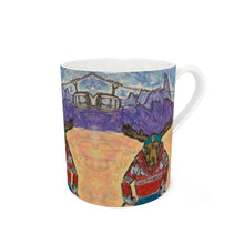 Load image into Gallery viewer, Moose in Courmayeur with Skyway Monte Bianco and Dent de Géant Bone China Mug