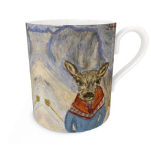 Load image into Gallery viewer, A baby deer bone china mug with the Grandes Jorasses in Courmayeur
