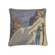 Load image into Gallery viewer, A soft velvet luxury cushion of the Aiguille du Midi in Chamonix
