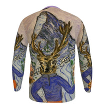 Load image into Gallery viewer, A Slim-Fit long sleeves t-shirt with a deer on skis in Zermatt and the Matterhorn.