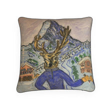 Load image into Gallery viewer, A deer in skis with the Matterhorn in Zermatt cushion