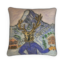 Load image into Gallery viewer, A deer in skis with the Matterhorn in Zermatt cushion