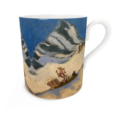 Load image into Gallery viewer, Vintage Swiss snowcat taking skiers up the mountain large bone china mug