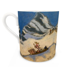 Load image into Gallery viewer, Vintage Swiss snowcat taking skiers up the mountain large bone china mug
