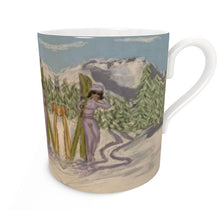 Load image into Gallery viewer, Lady with Skis in the Italian Alps Bone China Mug