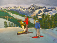 Load image into Gallery viewer, Father and Sons in Pila Ski Resort with Monte Bianco on the Background