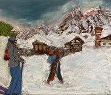 Load image into Gallery viewer, Painting of End of the Ski Day in Val Veny, Courmayeur Mont Blanc.