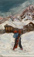 Load image into Gallery viewer, Painting of End of the Ski Day in Val Veny, Courmayeur Mont Blanc.