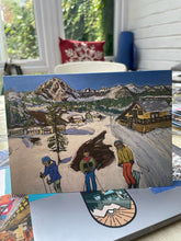 Load image into Gallery viewer, Mother and Kids skiing in Courmayeur Greeting Card 5"x7"