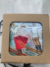 Load image into Gallery viewer, Melamine coasters/alpine melamine coasters/ski coasters/ set of 4 coasters/stocking fillers/ housewarming gift/alpine coasters/ski scene