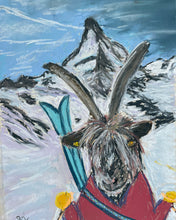 Load image into Gallery viewer, Painting of a Mountain Goat in Zermatt, in front of the Matterhorn