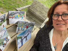 Load and play video in Gallery viewer, Greeting Card of Skiers in front of Maison Vielle in Courmayeur