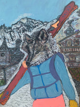 Load image into Gallery viewer, A wolf with skis in the hamlet of Entrèves, in Courmayeur Mont Blanc.