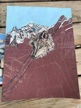 Load image into Gallery viewer, A wolf with skis in the hamlet of Entrèves, in Courmayeur Mont Blanc.